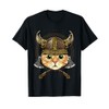 Viking Cat with Viking Helmet Mjolnir Axes T-Shirt