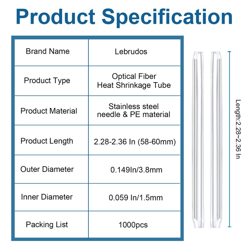 1000Pcs Bare Fiber Optical Heat shrinkable Sleeves 60mm Tube for