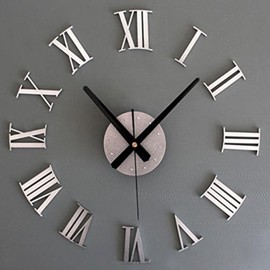 MilesDecor Luxury DIY 3D Wall Clock, Large & Frameless, Self- Adhesive Roman Numerals with Accurate Quartz Movement, Suitable for Home Décor, Living & Dining Room, Kitchen, Study Room, School (Silver)