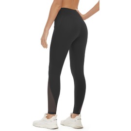 AFITNE Yoga Pants for Women High Waisted Mesh Leggings Tummy Control Athletic Workout Leggings with Pockets Gym Black - S