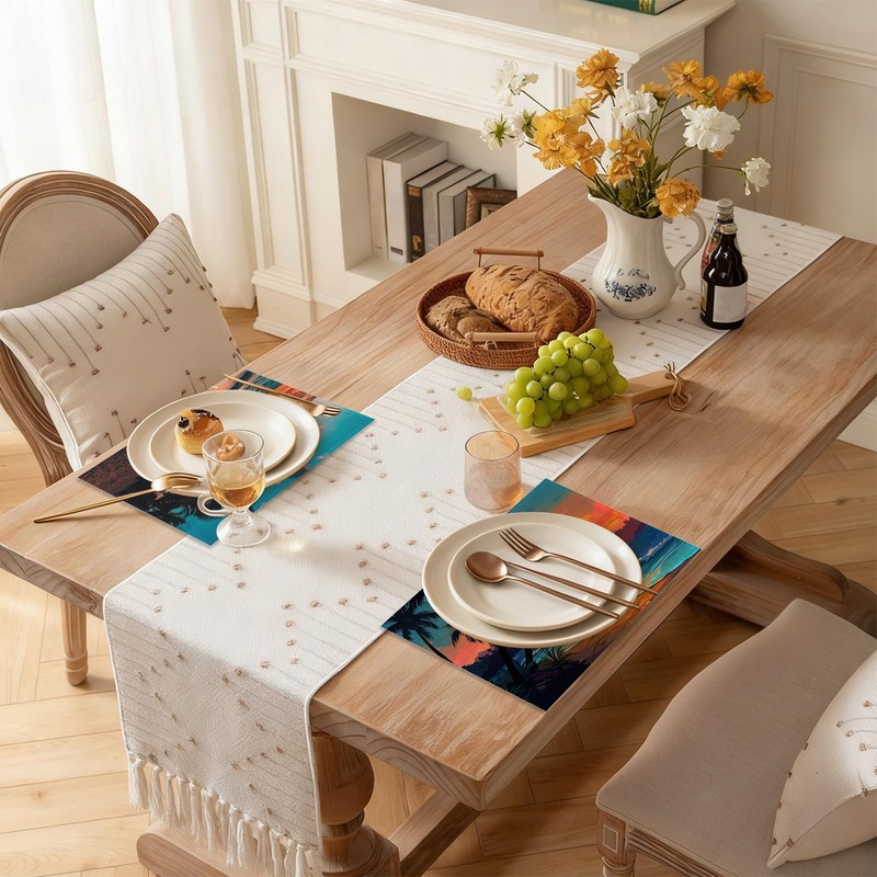 Sea Sunset Linen Placemats Set of 6, Decorative Table Mats
