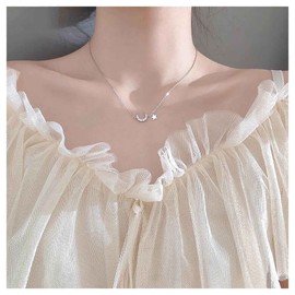 Inilbran Boho Rhinestone Crescent Moon Choker Necklace Silver Crystal Moon Pendant Necklace Choker Vintage Star Pendant Necklace Sparkly CZ Moon Necklace Jewellery for Women and Girls