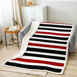 Red Black White Stripe Fleece Throw Blanket Super Soft Cozy Modern Fashion Sherpa Blanket for Kids Women Adults Modern Simple Plush Blanket Red Black Line Fuzzy Blanket for Sofa Bed(30x40 Inches)