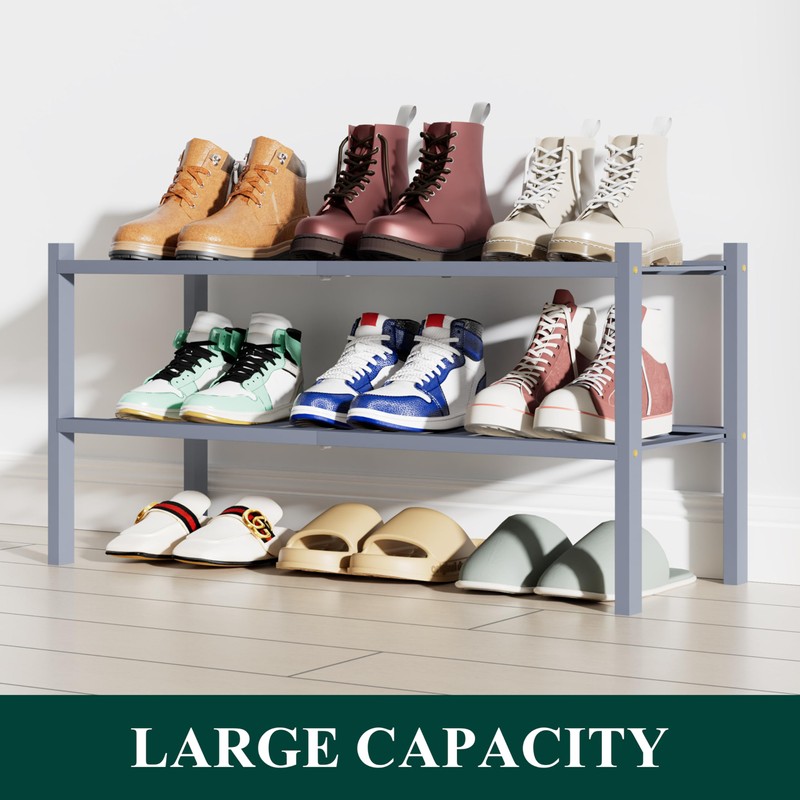 Smiry Shoe Rack, 2 Tier Bamboo Shoe Organizer, Stackable Free