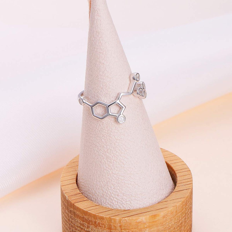 JZMSJF 925 Sterling Silver Serotonin Ring Molecule Chemistry Jewelry Size