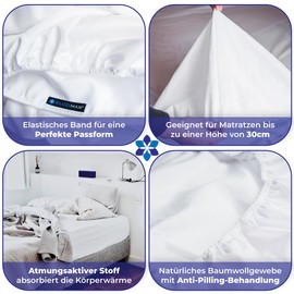 BLUZIMAN Fitted Sheet 90 x 200 cm 100% Cotton 400 Thread Count Fitted Sheet (White, Bed 90 x 190/200 cm)