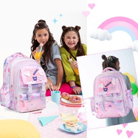 Robhomily Girls Backpack for Elementary School,Multi Pocket Pink School Backpack for Girls 8-10 Lightweight Kawaii Waterproof 16 inch