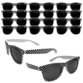 Rainmae Rainmae 12 Pcs Race Car Checkered Sunglasses for Bulk with UV400 Protection, Retro Racecar Party Favor Supplies, Summer Pool Beach Accessories, Racing Theme Birthday Gifts