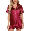 Samring Women's Satin Pajamas Set Classic Sleepwear Short Sleeve Summer