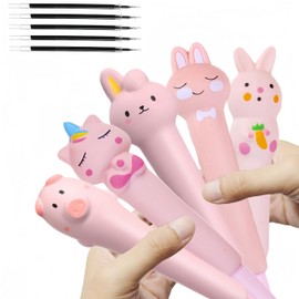 KUNHEHO 5 Pcs Kawaii Cute Fun Pens for Girls Stationary & Cool Pens for Teenage Girls Gifts for Tweens Girls Christmas Stockings Stuffers Pink