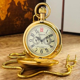 VIGOROSO Gold Mechanical Pocket Watches for Men with Chain Vintage Men's Pocket Watch for Women Wind Up Pocketwatch No Battery Arabic Retro Birthday Wedding Retirement Christmas Gifts for Men Women