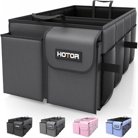 HOTOR Foldable Trunk Organizer - SUVs & Sedans, Sturdy Car Organization With 2 Compartments, Black, 23.6"14.2"10.6"
