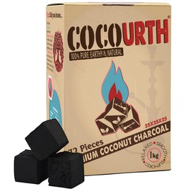 CocoUrth 100% Natural Hookah Coconut Shell Charcoal Cube 25x25x25mm 72 PCS Electric Burner Briquettes Used Also for Cooking, Grilling, Barbecuing, Incense Narguile Coal (1kg)