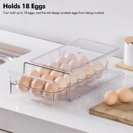 Lunmore Egg Container for Refrigerator, Stackable Egg Holder, Drawer Type Egg Organizer Holds 18 Eggs – Transparent