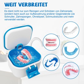 SuQurtom Auslaufsicher Prothese Box, Tragbar Einweichen Zahnprothesendose mit Sieb, Ideal zum Einweichen von Zahnersatz und Zahnspangen, Für alle Altersgruppen