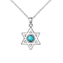 MUUYON Sterling Silver Star Of David Necklace For Women, Turquoise Star Of David Jewish Pendant Necklace Religion Jewelry For Men Women Her, 18+2 Inch, s925 Silver