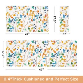 weesire Anti Fatigue Mats for Kitchen Floor Boho Kitchen Rugs Colorful Floral Leaves Memory Foam Cushioned Non-Slip Waterproof Kitchen Mat PVC Kitchen Rug Set, 17.3x28+17.3x47 inches, Laundry, Yellow