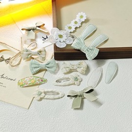 TSACOS 15 Pcs Adorable Baby Bow Hair Clips Elegantly Designed Baby Girls Hair Bows Perfect for Spring and Summer Styling Hair Accessories (green color set)