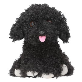 Depesche TOPModel 13515 Cuddly Toy Dog in Black, Approx. 16 cm Large Plush Toy with Curly Fur and Pink Tongue