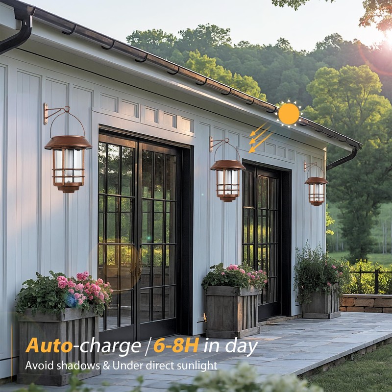 Otdair Solar Wall Lantern Outdoor, Flickering Flames Solar Sconce Lights