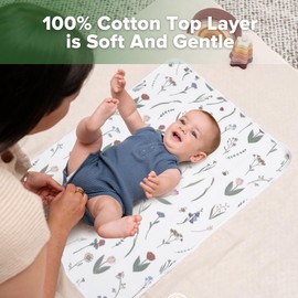 haakaa Waterproof Changing Pad Liners, Portable Baby Changing Pad Cover, Diaper Changing Mat Reusable, 100% Cotton, Ultra Soft Breathable, Honey Blossom (1 PC, 19.5" x 27.5")