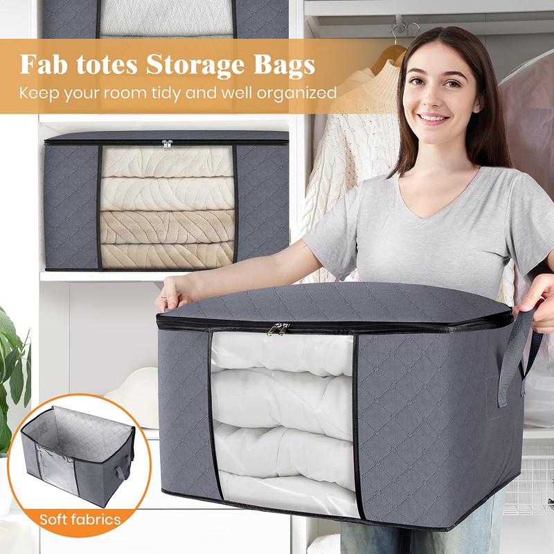 Fab totes Storage Bags,Clothes Blanket Storage Bins Foldable Closet Organizers
