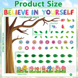 gisgfim Spring Tree Bulletin Board Decorations Set Believe in Yourself Cutouts Positive Sayings Classroom Bulletin Board Flowers Butterfly Cutout for School Office Home Nursery Door Wall Decor