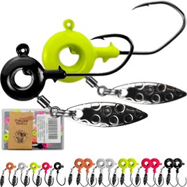 VMSIXVM Crappie Jigs with Spinner, 15 Pcs Scent Holder Underspin Crappie Jig Heads for Bass Panfish Walleye Fishing, 1/8oz, 1/16oz