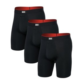 SAXX Underwear Co. Men's Multi Sport Mesh Long Boxer Brief 3Pk, Black, Large