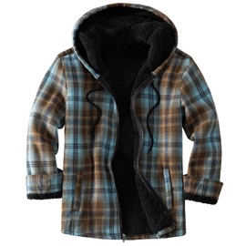 BENGVO Women's Full Zip Fleece Flannel Jackets Shirt Plaid Cotton Hoodies Soft Warm Coat for Men with Hood Coffee Medium