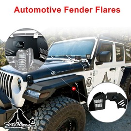 NIXON OFFROAD Solid Steel Inner Fender Liners for 2018-2025 Jeep Wrangler JL, Font/Rear Splash Guards, w/Molding Hardware Kit, Unlimited Off Road Trim Guards (Matte Black Front Inner Fender Liners)