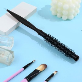 Small Round Hair Brush, Mini Quiff Roller Brush Nylon Bristles Curling Brush Hair Styling Hairdressing Brush for Women Blow Drying Thin Short Curly Hair Bangs Lifting, Beard Brush for Men (Black)