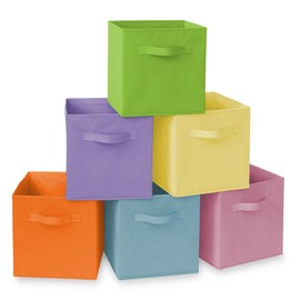Casafield Set of 6 Collapsible Fabric Cube Storage Bins, Multicolor - 11" Foldable Cloth Baskets for Shelves, Cubby Organizers & More