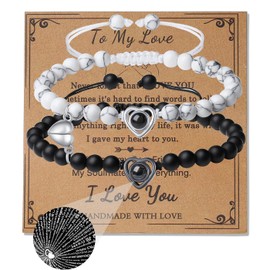 XIANNVXI Matching Couples Bracelets Long Distance Relationship Gifts Anniversary 100 Languages His and Her Bracelet White Turquoise Bracelets Jewellery Valentines Day Gifts