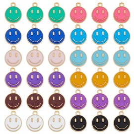 SUPERFINDINGS 96 Pieces 12 Colours Smile Face Charms Alloy Enamel Charms with Smile Light Gold Happy Face Pendant for Jewellery Making Hole: 1.5 mm