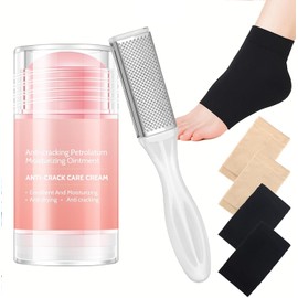 Crema Hidratante para Pies Kit - Incluye Crema Nutritiva, Cepillo de Piedra Pómez y 2 Calcetines Hidratantes Reutilizables - Elimina Piel Muerta y Suaviza Pies, Rodillas y Codos al Instante