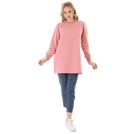 eo elif okur Cotton Tunic Tops for Women | Long Sleeve Loose Sweatshirt | Casual Style Tunic Dress for Modern Women (as1, alpha, xx_l, regular, regular, Powder Pink)
