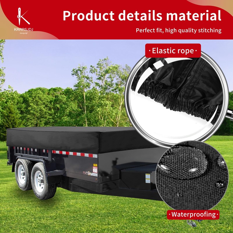 Utility Trailer Cover(no ramp gate),Waterproof Windproof Heavy Duty Black Dump