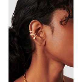 Risamil Gold Earrings Clip On Earrings for Women Ear Cuff Cartilage Earrings for Women Trendy Non Piercing 14K Gold Earrings Cubic Zirconia Huggie Hoop Earrings Jewelry Set, Brass, No Gemstone