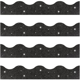 55.8 Feet Bulletin Board Border Shine Glitter Scalloped Borders Bulletin Board Border Decorative Bulletin Board Trim Poster Borders Classroom Decoration Strips (Black)