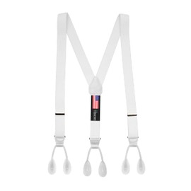 HOLD'EM Tuxedo Suspenders for Men Black Genuine Leather Button End 1.25 Inches Mens Braces Suspenders- White (Regular 46" Long)
