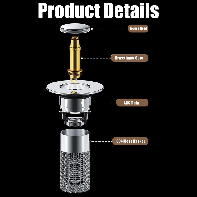 Sink Plug with Strainer, Stainless Steel Drain Plug with Hair
