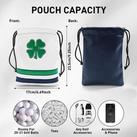 FINGER TEN Golf Valuables Pouch Ball and Tee Bag with Drawstrings for Men Women Leather Pack, Golf Bag Accessories Gift Ideas (Clover)
