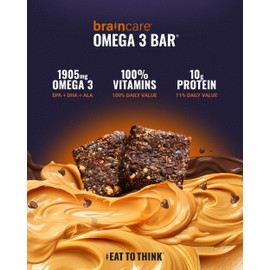 Braincare Omega 3 bar Peanut Butter Gluten-Free Protein Snacks, 1,905mg Omega-3, Perfect High-Protein Meal Replacement Breakfast Bars for Healthy Adults (4 Count)