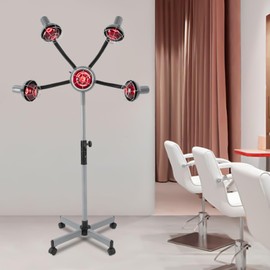 5 Head Infrared Heat Lamp Red Light, 750W Color Processor Machine, Adjustable Height, Portable Floor Hair Dryer for Salon, Coloring, Drying. (Silver-Grey)