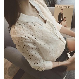 ASARANS Women's Lace Jacket, Cardigan, Light Outerwear, Zip-up, Sheer, Sheer, Stylish, Cute, Spring and Summer, white, M