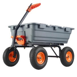 800 Lbs Poly Garden Dump Cart, Heavy-Duty Wheelbarrow with 10-Inch Tires, 180° Rotating Handle, Steel Frame and Quick Release System Garden Dump Cart for Soil Plants Gardening Tools Wood