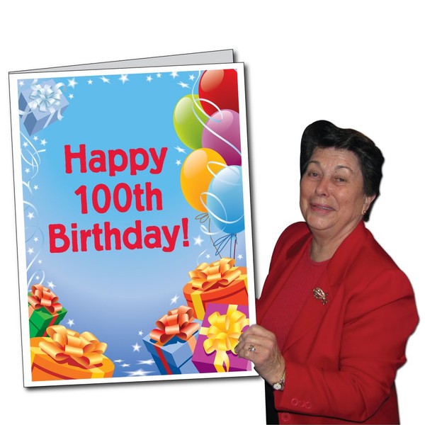 VictoryStore Jumbo Greeting Cards: Giant 100th Birthday Card (presents and Balloons), 2 feet x 3 feet card with envelope 12608