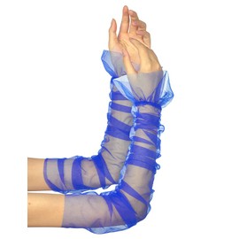 GRYUIRY Wedding Sheer Tulle Glove Long Fingerless Glove for Women Bridal Mesh Gloves 20s Opera Party Hallowmas Dance Gloves Royal Blue