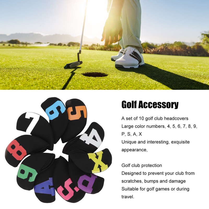 10pcs Golf Iron Head Cover with Large Color Number Waterproof